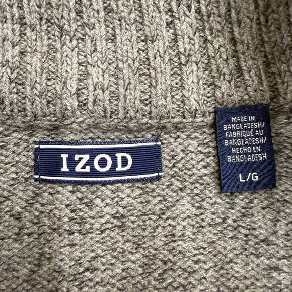 IZOD Sweater Men's Long Sleeve Gray Knitted Casual Preppy Button Mock Neck Large - Picture 4 of 10